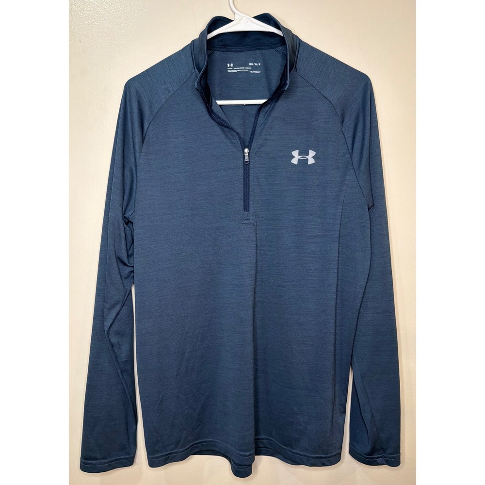 Under Armour Mens HeatGear Quarter Zip Pullover‎ Blue Heathered Loose Fit Medium